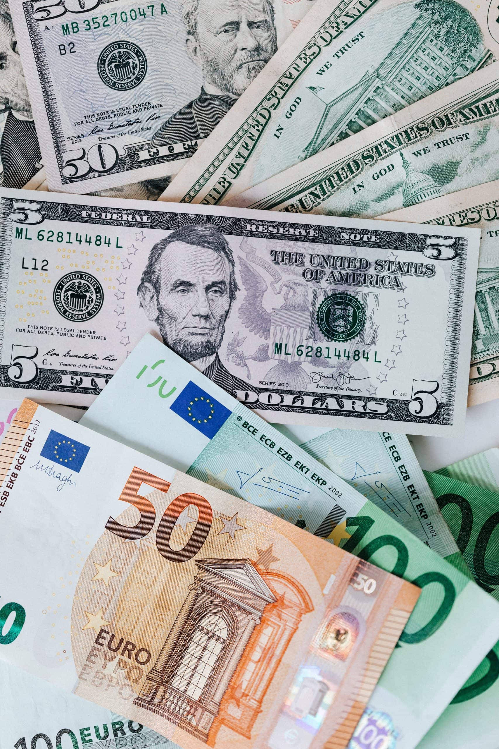 Banknotes: mix of dollars and euros