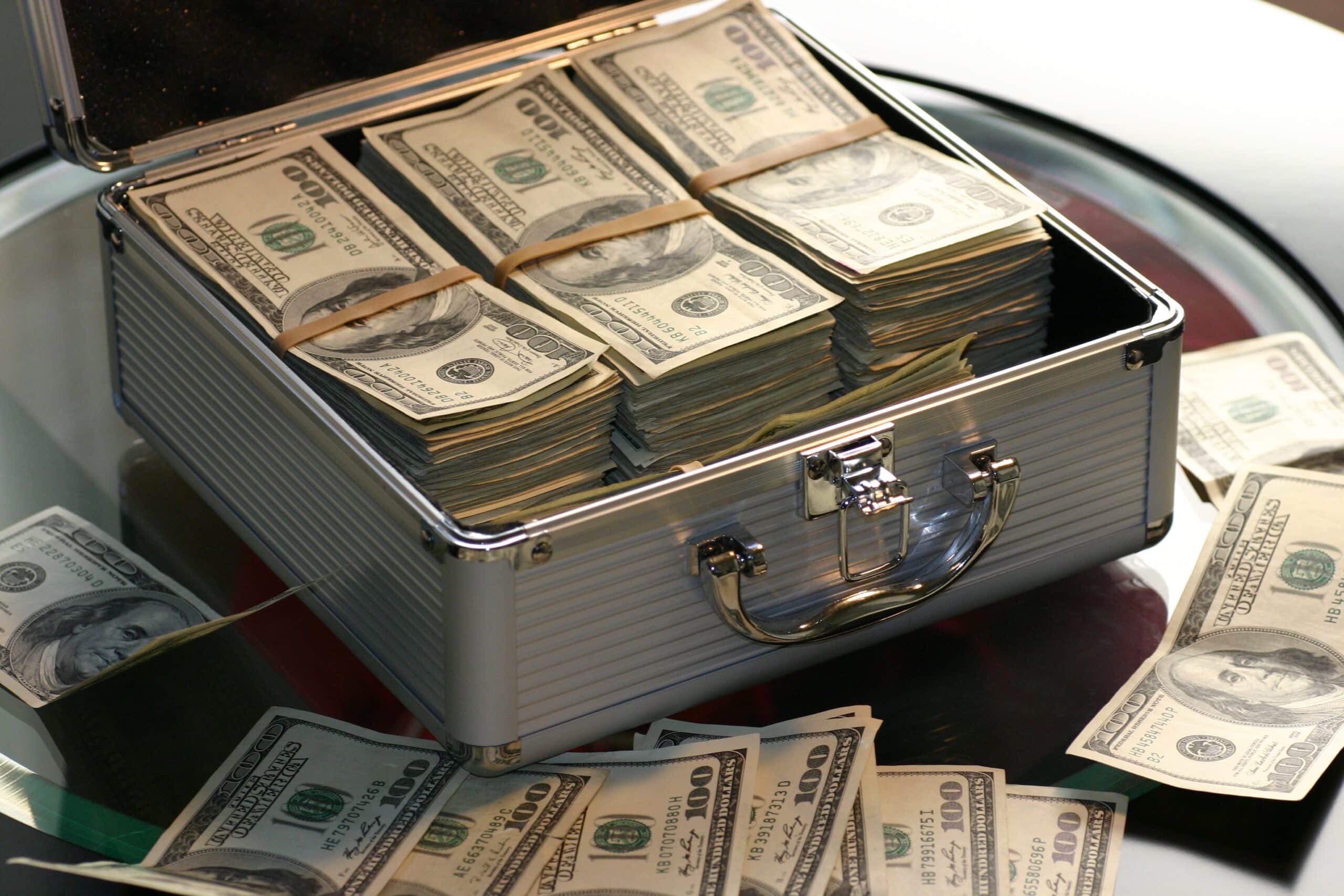 Lots of banknotes in a silver case