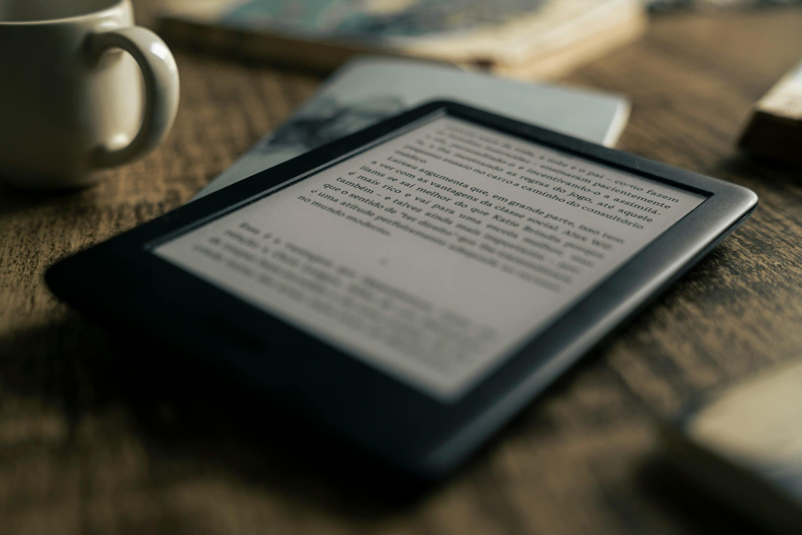 Ebook on a kindle on a table