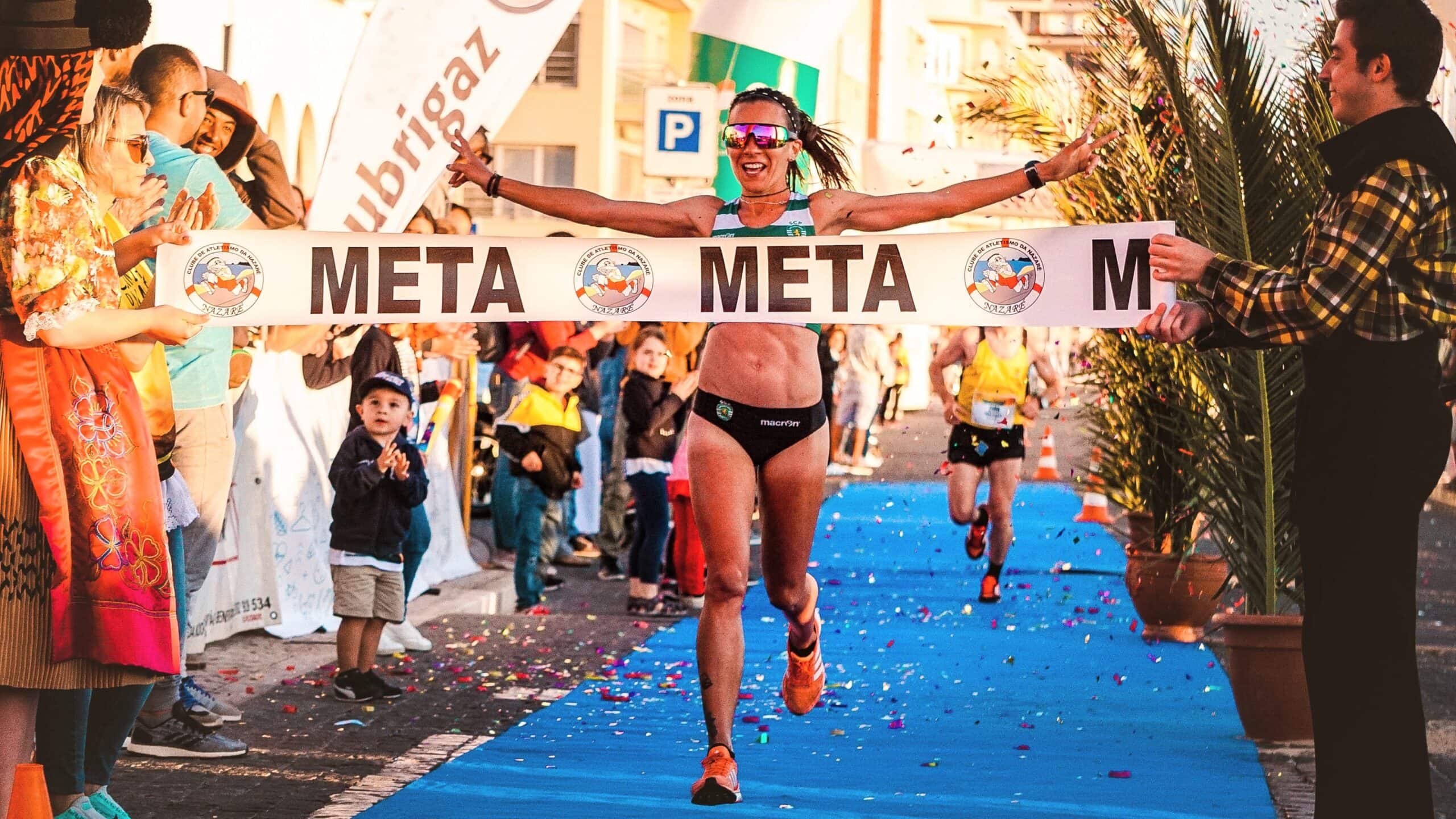Woman winning a race