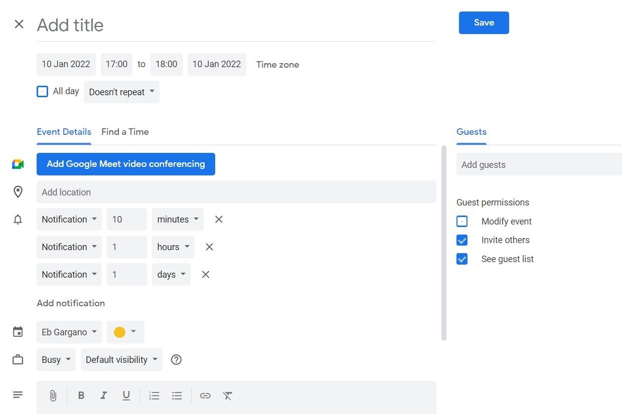 Google Calendar Add New Event