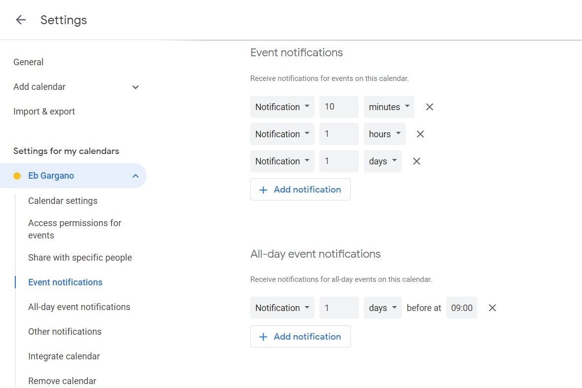 Set a default reminder time in Google Calendar Settings