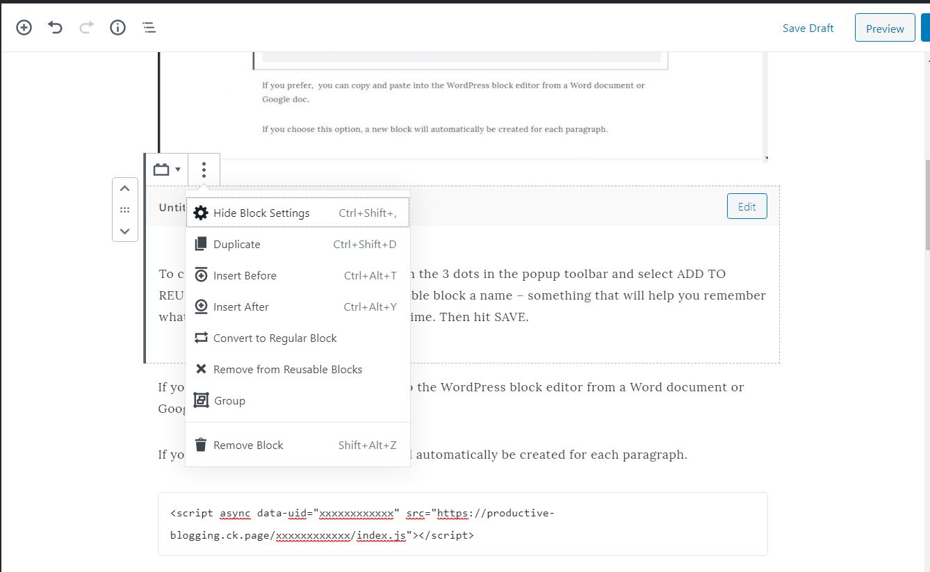 How to use reusable blocks in the WordPress block editor