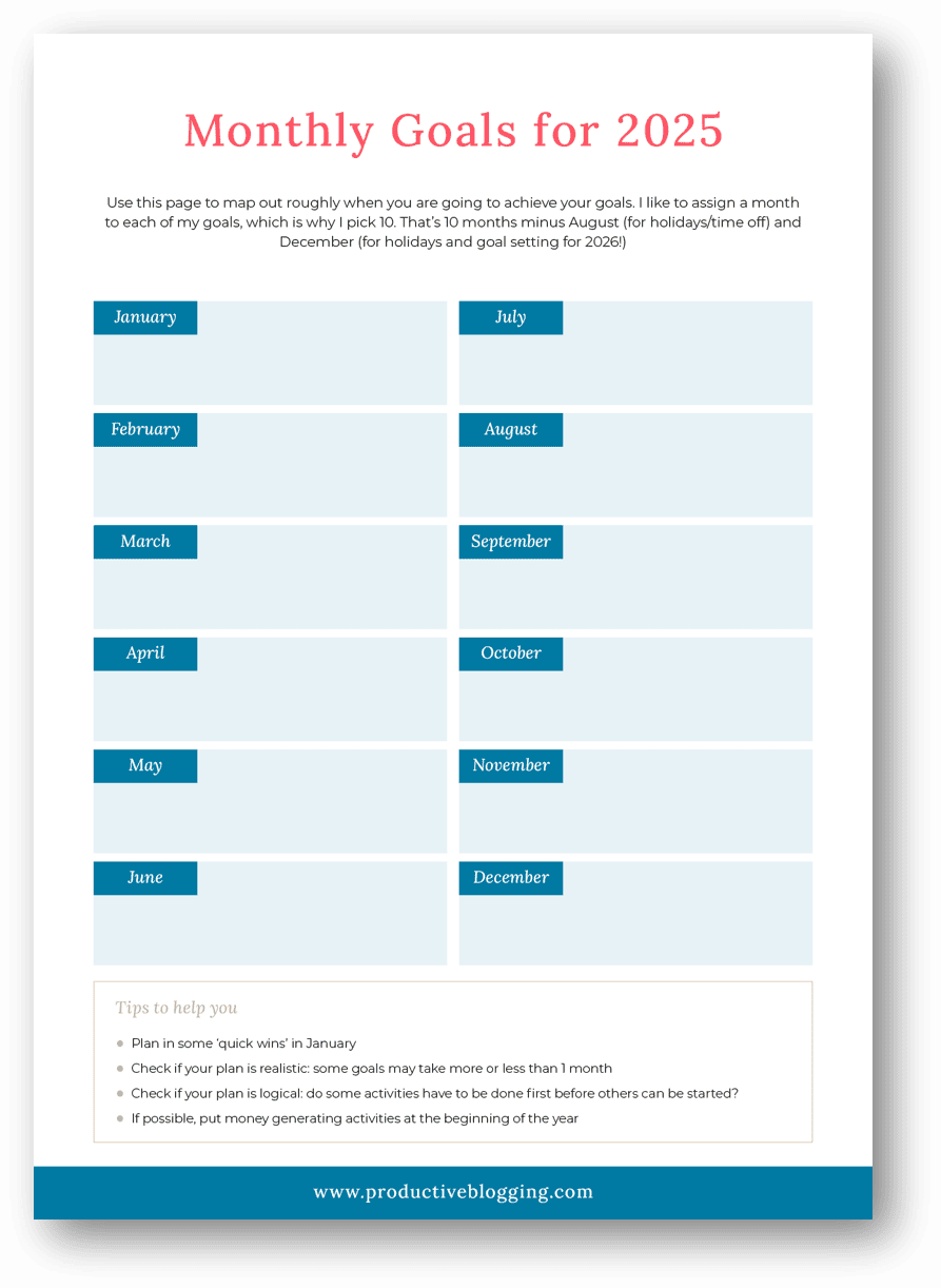 Want to have your best year ever in 2025? Don't leave it to chance. Read my guide to goal setting for bloggers in 2025, dream big and achieve those dreams! #goals #dreams #2025 #2025goals #goalsetting #goalsetting2025 #2025dreams #newyear #newyears2025 #newyearplanning #newyeargoals #2025planning #2025planner #2025plans #blogginggoals #bloggingdreams #blogplanner #blogplanning #blogplanning2025 #blogplanner2025