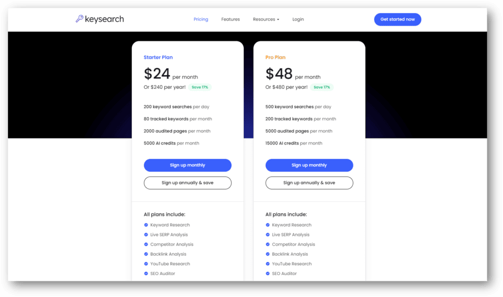KeySearch Pricing